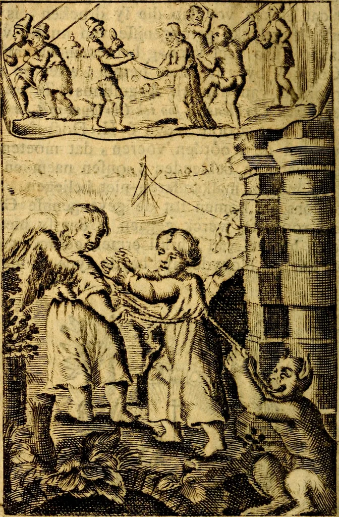 An illustration from Het duyfken in de steen-rotse; dat is, Eene mede-lydende ziele op de bittere passie Jesu Christi mediterende. Gemaekt door eenen Priester der Societeyt Jesu. 8. druck, rycker van stoffe, van beelden en van poësie, 1753, leaf 107