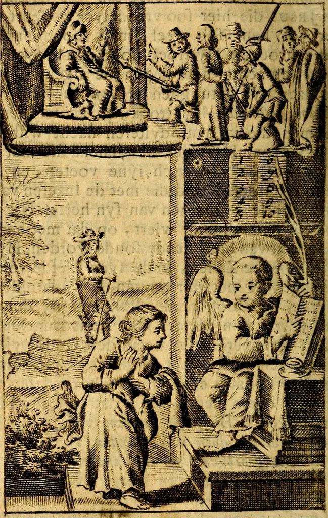 An illustration from Het duyfken in de steen-rotse; dat is, Eene mede-lydende ziele op de bittere passie Jesu Christi mediterende. Gemaekt door eenen Priester der Societeyt Jesu. 8. druck, rycker van stoffe, van beelden en van poësie, 1753, leaf 123
