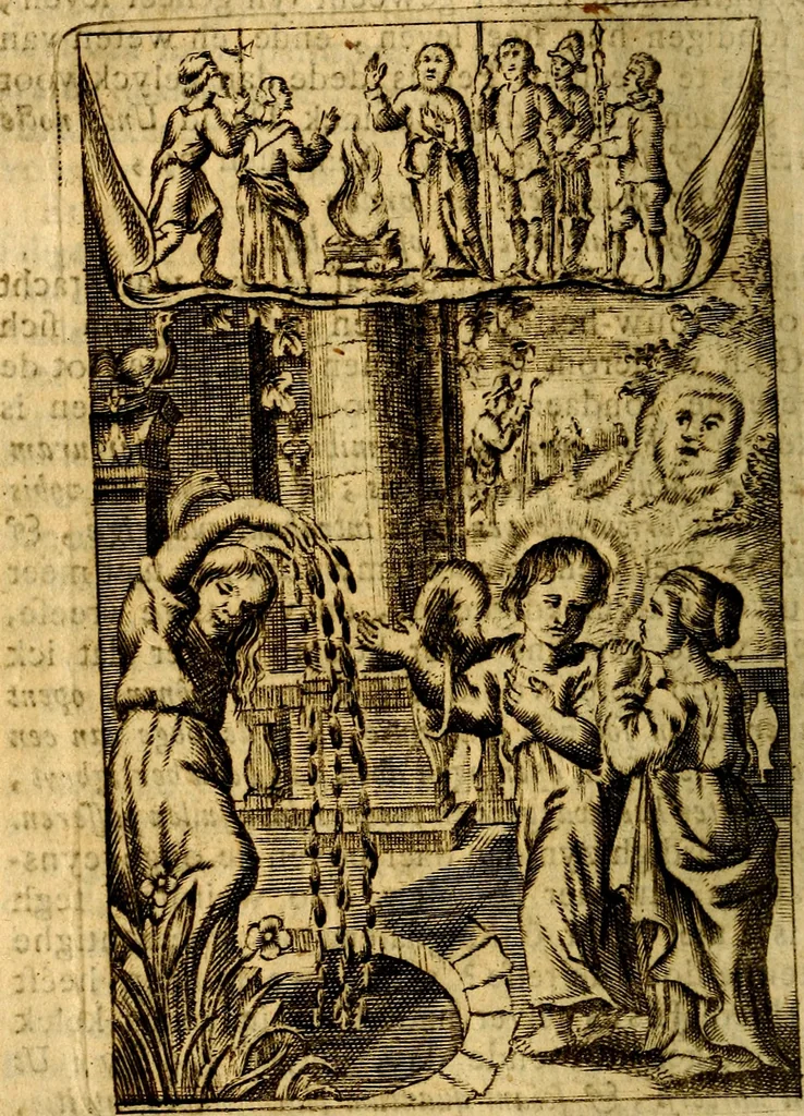 An illustration from Het duyfken in de steen-rotse; dat is, Eene mede-lydende ziele op de bittere passie Jesu Christi mediterende. Gemaekt door eenen Priester der Societeyt Jesu. 8. druck, rycker van stoffe, van beelden en van poësie, 1753, leaf 137
