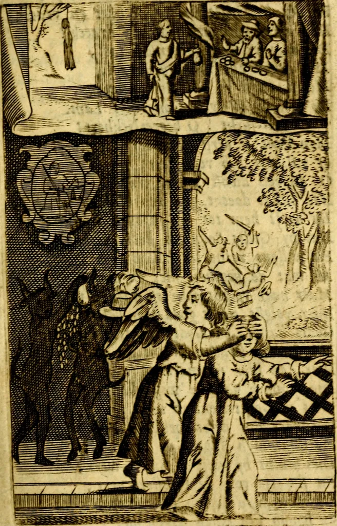 An illustration from Het duyfken in de steen-rotse; dat is, Eene mede-lydende ziele op de bittere passie Jesu Christi mediterende. Gemaekt door eenen Priester der Societeyt Jesu. 8. druck, rycker van stoffe, van beelden en van poësie, 1753, leaf 186