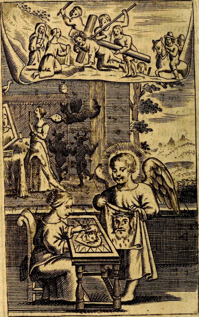 An illustration from Het duyfken in de steen-rotse; dat is, Eene mede-lydende ziele op de bittere passie Jesu Christi mediterende. Gemaekt door eenen Priester der Societeyt Jesu. 8. druck, rycker van stoffe, van beelden en van poësie, 1753, leaf 223