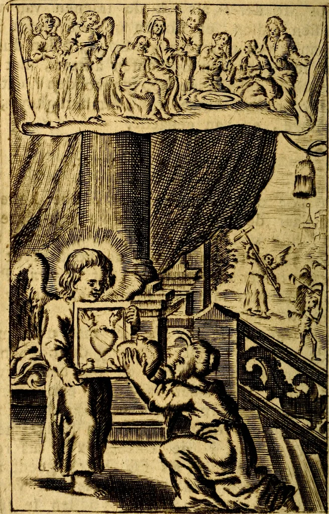 An illustration from Het duyfken in de steen-rotse; dat is, Eene mede-lydende ziele op de bittere passie Jesu Christi mediterende. Gemaekt door eenen Priester der Societeyt Jesu. 8. druck, rycker van stoffe, van beelden en van poësie, 1753, leaf 259