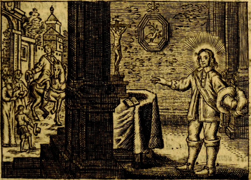 An illustration from Het duyfken in de steen-rotse; dat is, Eene mede-lydende ziele op de bittere passie Jesu Christi mediterende. Gemaekt door eenen Priester der Societeyt Jesu. 8. druck, rycker van stoffe, van beelden en van poësie, 1753, leaf 46