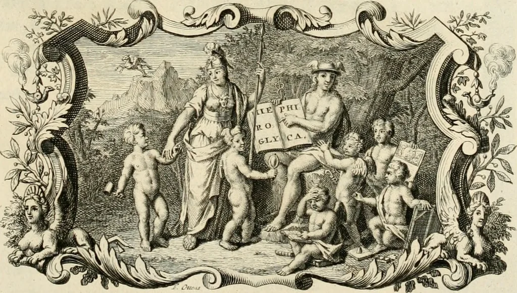 An illustration from Het groot natuur- en zedekundigh werelttoneel, of, Woordenboek van meer dan 1200 aeloude Egiptische, Grieksche en Romeinsche zinnebeelden of beeldenspraek ... : op nieu uit de oirsprongklyke schriften van Cezar Ripa, Zaratino Kastellini, Piërius Valerianus, Horus Apollo en andere ... getrokken in eene alphabetische ordre gebragt, met uitvoerige aenmerkingen en ophelderingen ... door een' ervaren taelen outheitkundigen, hebende voor het overige de uitmuntende dichter, Hubert Korneliszoon Poot dit werk ten opzichte van den text ... in klaer en zuiver Nederduitsch overgeschreven, en achte verscheide zinnebeelden dichtkundige toepassingen gestelt ; met fraeje kunstplaten versiert .., 1743, leaf 10