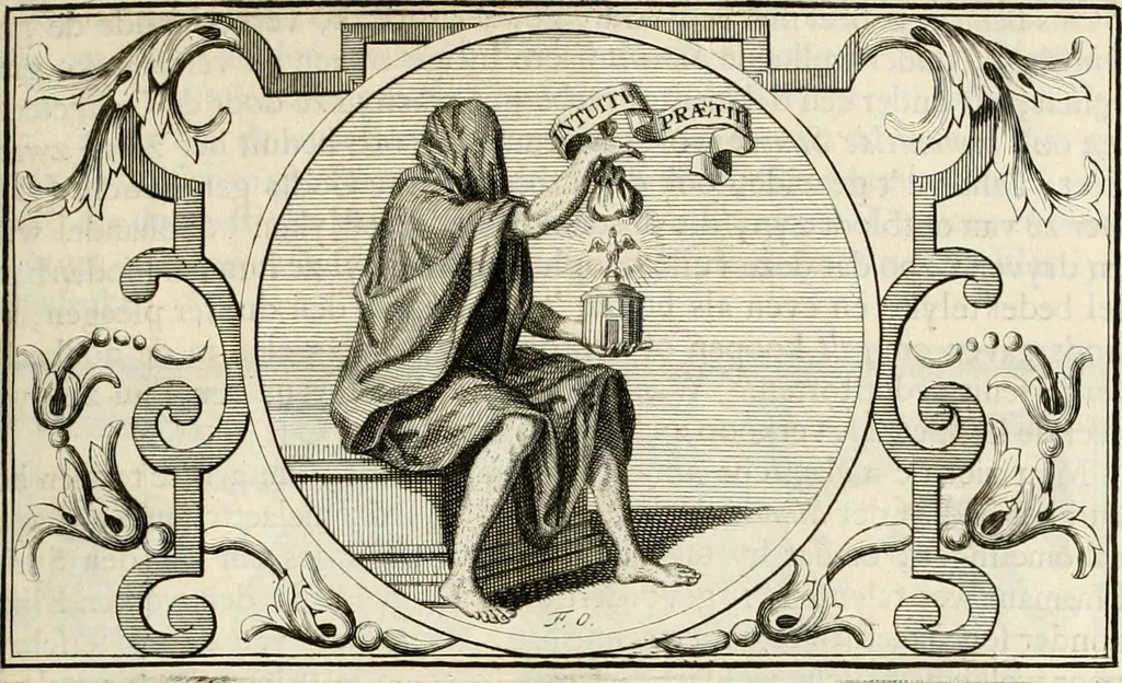 An illustration from Het groot natuur- en zedekundigh werelttoneel, of, Woordenboek van meer dan 1200 aeloude Egiptische, Grieksche en Romeinsche zinnebeelden of beeldenspraek ... : op nieu uit de oirsprongklyke schriften van Cezar Ripa, Zaratino Kastellini, Piërius Valerianus, Horus Apollo en andere ... getrokken in eene alphabetische ordre gebragt, met uitvoerige aenmerkingen en ophelderingen ... door een' ervaren taelen outheitkundigen, hebende voor het overige de uitmuntende dichter, Hubert Korneliszoon Poot dit werk ten opzichte van den text ... in klaer en zuiver Nederduitsch overgeschreven, en achte verscheide zinnebeelden dichtkundige toepassingen gestelt ; met fraeje kunstplaten versiert .., 1743, leaf 100