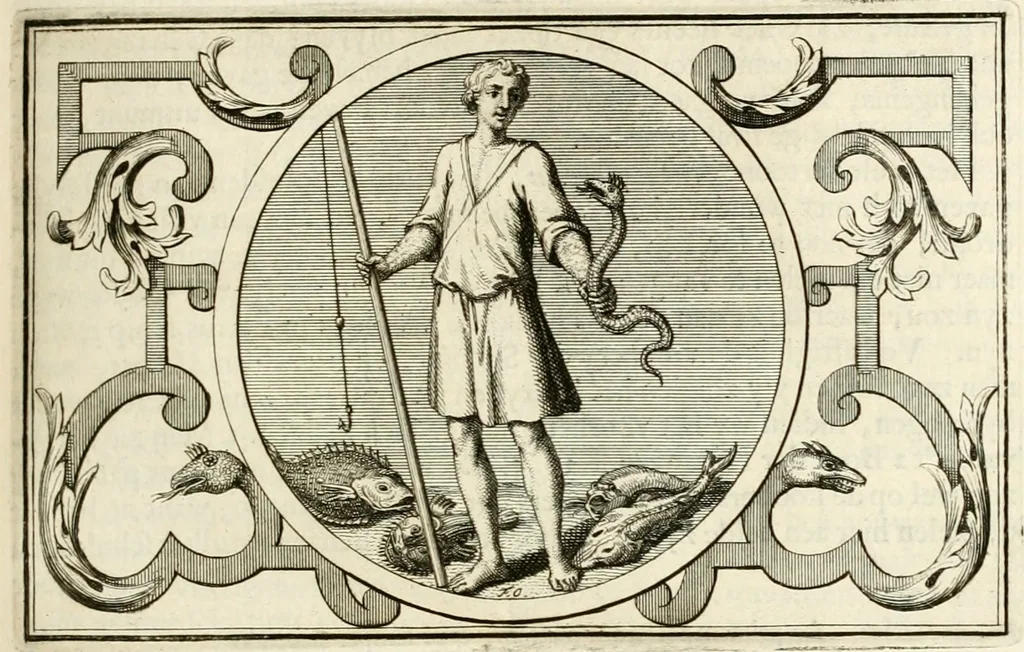 An illustration from Het groot natuur- en zedekundigh werelttoneel, of, Woordenboek van meer dan 1200 aeloude Egiptische, Grieksche en Romeinsche zinnebeelden of beeldenspraek ... : op nieu uit de oirsprongklyke schriften van Cezar Ripa, Zaratino Kastellini, Piërius Valerianus, Horus Apollo en andere ... getrokken in eene alphabetische ordre gebragt, met uitvoerige aenmerkingen en ophelderingen ... door een' ervaren taelen outheitkundigen, hebende voor het overige de uitmuntende dichter, Hubert Korneliszoon Poot dit werk ten opzichte van den text ... in klaer en zuiver Nederduitsch overgeschreven, en achte verscheide zinnebeelden dichtkundige toepassingen gestelt ; met fraeje kunstplaten versiert .., 1743, leaf 102