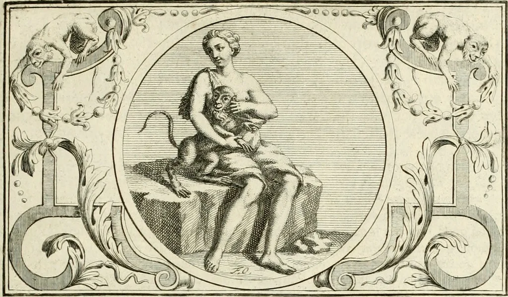 An illustration from Het groot natuur- en zedekundigh werelttoneel, of, Woordenboek van meer dan 1200 aeloude Egiptische, Grieksche en Romeinsche zinnebeelden of beeldenspraek ... : op nieu uit de oirsprongklyke schriften van Cezar Ripa, Zaratino Kastellini, Piërius Valerianus, Horus Apollo en andere ... getrokken in eene alphabetische ordre gebragt, met uitvoerige aenmerkingen en ophelderingen ... door een' ervaren taelen outheitkundigen, hebende voor het overige de uitmuntende dichter, Hubert Korneliszoon Poot dit werk ten opzichte van den text ... in klaer en zuiver Nederduitsch overgeschreven, en achte verscheide zinnebeelden dichtkundige toepassingen gestelt ; met fraeje kunstplaten versiert .., 1743, leaf 112