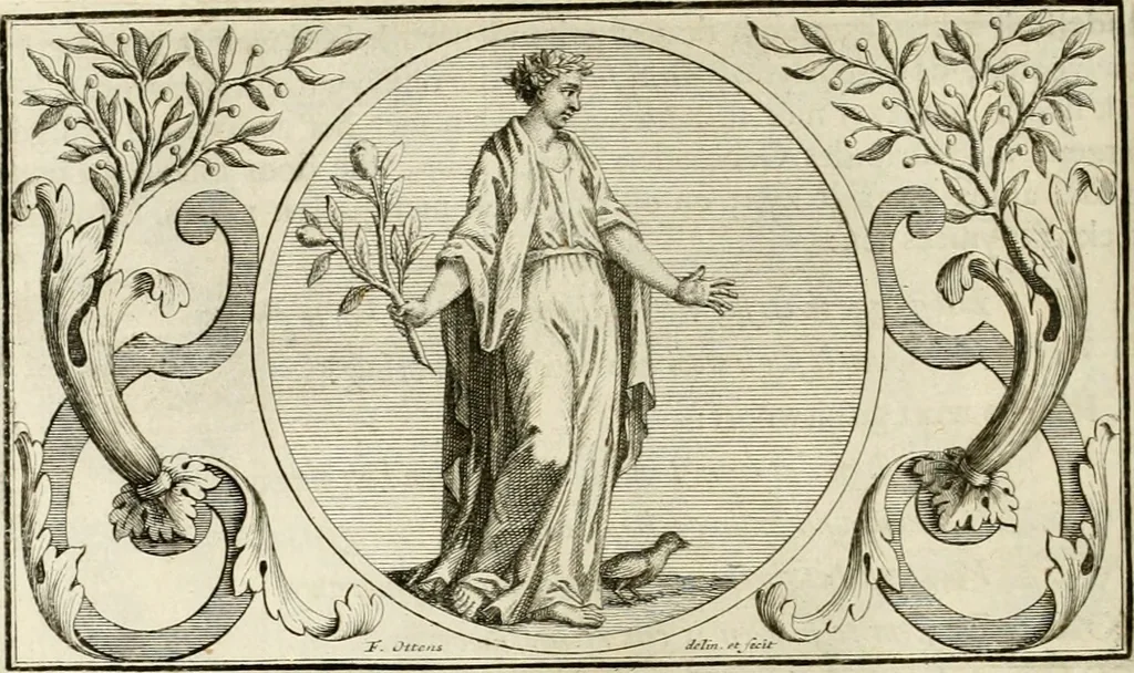 An illustration from Het groot natuur- en zedekundigh werelttoneel, of, Woordenboek van meer dan 1200 aeloude Egiptische, Grieksche en Romeinsche zinnebeelden of beeldenspraek ... : op nieu uit de oirsprongklyke schriften van Cezar Ripa, Zaratino Kastellini, Piërius Valerianus, Horus Apollo en andere ... getrokken in eene alphabetische ordre gebragt, met uitvoerige aenmerkingen en ophelderingen ... door een' ervaren taelen outheitkundigen, hebende voor het overige de uitmuntende dichter, Hubert Korneliszoon Poot dit werk ten opzichte van den text ... in klaer en zuiver Nederduitsch overgeschreven, en achte verscheide zinnebeelden dichtkundige toepassingen gestelt ; met fraeje kunstplaten versiert .., 1743, leaf 121