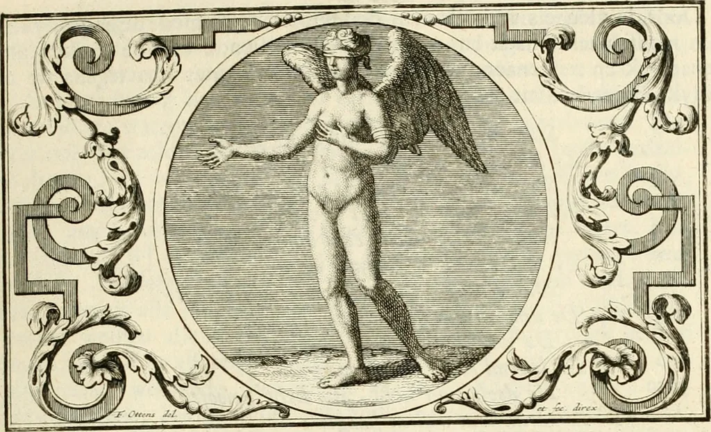 An illustration from Het groot natuur- en zedekundigh werelttoneel, of, Woordenboek van meer dan 1200 aeloude Egiptische, Grieksche en Romeinsche zinnebeelden of beeldenspraek ... : op nieu uit de oirsprongklyke schriften van Cezar Ripa, Zaratino Kastellini, Piërius Valerianus, Horus Apollo en andere ... getrokken in eene alphabetische ordre gebragt, met uitvoerige aenmerkingen en ophelderingen ... door een' ervaren taelen outheitkundigen, hebende voor het overige de uitmuntende dichter, Hubert Korneliszoon Poot dit werk ten opzichte van den text ... in klaer en zuiver Nederduitsch overgeschreven, en achte verscheide zinnebeelden dichtkundige toepassingen gestelt ; met fraeje kunstplaten versiert .., 1743, leaf 130