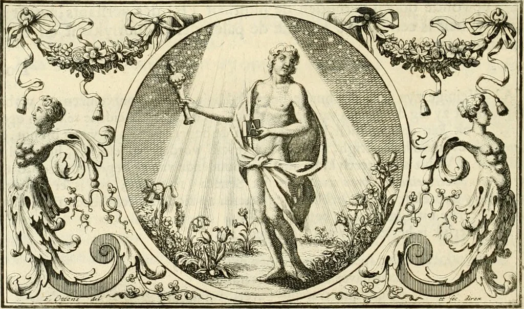An illustration from Het groot natuur- en zedekundigh werelttoneel, of, Woordenboek van meer dan 1200 aeloude Egiptische, Grieksche en Romeinsche zinnebeelden of beeldenspraek ... : op nieu uit de oirsprongklyke schriften van Cezar Ripa, Zaratino Kastellini, Piërius Valerianus, Horus Apollo en andere ... getrokken in eene alphabetische ordre gebragt, met uitvoerige aenmerkingen en ophelderingen ... door een' ervaren taelen outheitkundigen, hebende voor het overige de uitmuntende dichter, Hubert Korneliszoon Poot dit werk ten opzichte van den text ... in klaer en zuiver Nederduitsch overgeschreven, en achte verscheide zinnebeelden dichtkundige toepassingen gestelt ; met fraeje kunstplaten versiert .., 1743, leaf 131