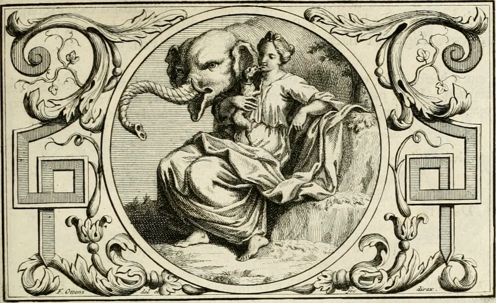 An illustration from Het groot natuur- en zedekundigh werelttoneel, of, Woordenboek van meer dan 1200 aeloude Egiptische, Grieksche en Romeinsche zinnebeelden of beeldenspraek ... : op nieu uit de oirsprongklyke schriften van Cezar Ripa, Zaratino Kastellini, Piërius Valerianus, Horus Apollo en andere ... getrokken in eene alphabetische ordre gebragt, met uitvoerige aenmerkingen en ophelderingen ... door een' ervaren taelen outheitkundigen, hebende voor het overige de uitmuntende dichter, Hubert Korneliszoon Poot dit werk ten opzichte van den text ... in klaer en zuiver Nederduitsch overgeschreven, en achte verscheide zinnebeelden dichtkundige toepassingen gestelt ; met fraeje kunstplaten versiert .., 1743, leaf 148