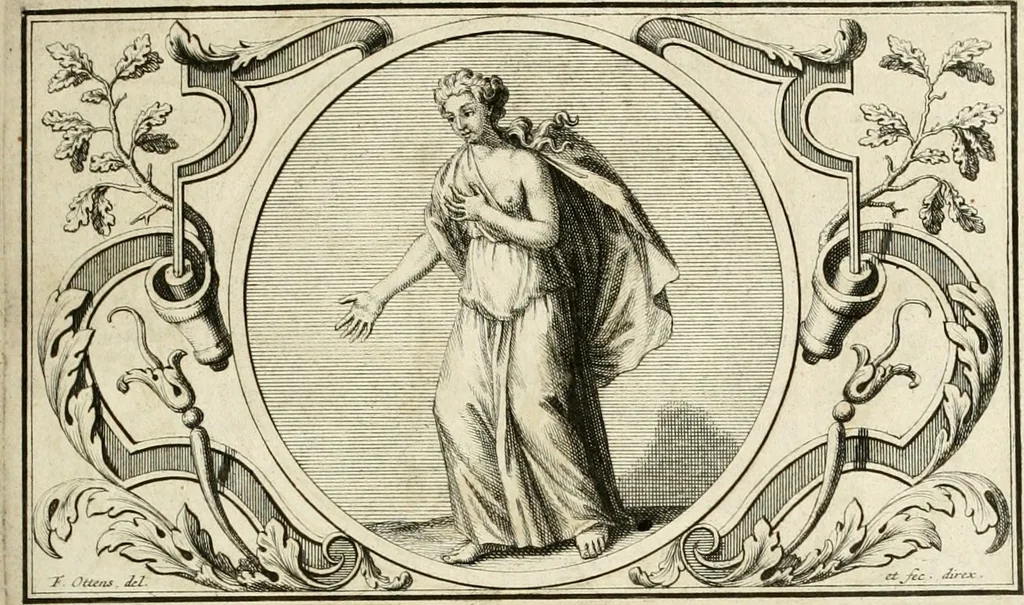 An illustration from Het groot natuur- en zedekundigh werelttoneel, of, Woordenboek van meer dan 1200 aeloude Egiptische, Grieksche en Romeinsche zinnebeelden of beeldenspraek ... : op nieu uit de oirsprongklyke schriften van Cezar Ripa, Zaratino Kastellini, Piërius Valerianus, Horus Apollo en andere ... getrokken in eene alphabetische ordre gebragt, met uitvoerige aenmerkingen en ophelderingen ... door een' ervaren taelen outheitkundigen, hebende voor het overige de uitmuntende dichter, Hubert Korneliszoon Poot dit werk ten opzichte van den text ... in klaer en zuiver Nederduitsch overgeschreven, en achte verscheide zinnebeelden dichtkundige toepassingen gestelt ; met fraeje kunstplaten versiert .., 1743, leaf 150