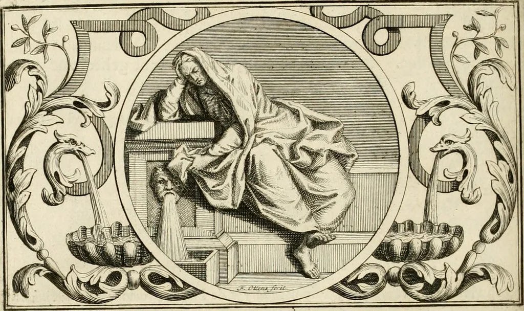 An illustration from Het groot natuur- en zedekundigh werelttoneel, of, Woordenboek van meer dan 1200 aeloude Egiptische, Grieksche en Romeinsche zinnebeelden of beeldenspraek ... : op nieu uit de oirsprongklyke schriften van Cezar Ripa, Zaratino Kastellini, Piërius Valerianus, Horus Apollo en andere ... getrokken in eene alphabetische ordre gebragt, met uitvoerige aenmerkingen en ophelderingen ... door een' ervaren taelen outheitkundigen, hebende voor het overige de uitmuntende dichter, Hubert Korneliszoon Poot dit werk ten opzichte van den text ... in klaer en zuiver Nederduitsch overgeschreven, en achte verscheide zinnebeelden dichtkundige toepassingen gestelt ; met fraeje kunstplaten versiert .., 1743, leaf 153