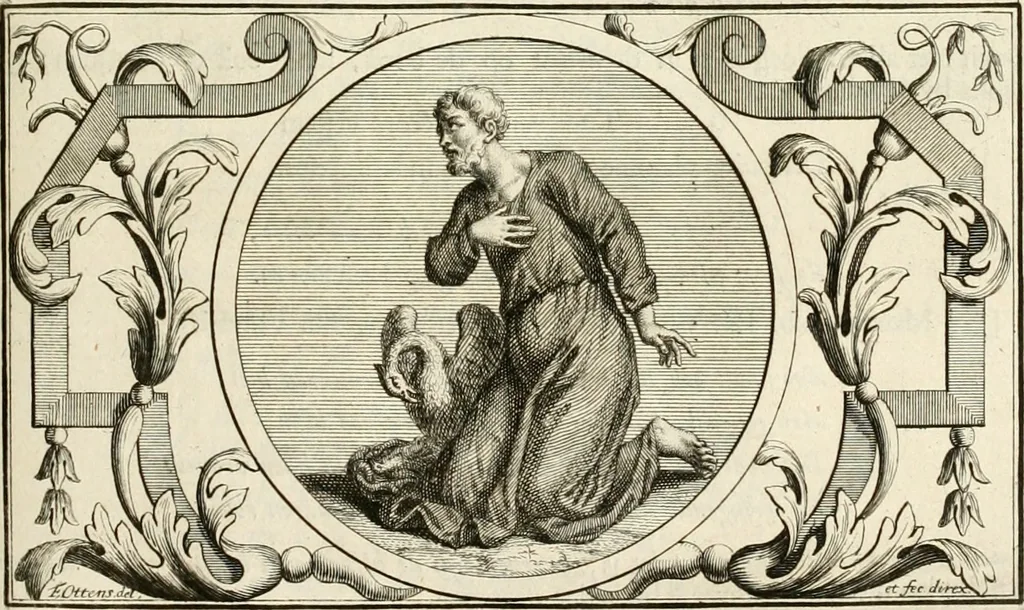An illustration from Het groot natuur- en zedekundigh werelttoneel, of, Woordenboek van meer dan 1200 aeloude Egiptische, Grieksche en Romeinsche zinnebeelden of beeldenspraek ... : op nieu uit de oirsprongklyke schriften van Cezar Ripa, Zaratino Kastellini, Piërius Valerianus, Horus Apollo en andere ... getrokken in eene alphabetische ordre gebragt, met uitvoerige aenmerkingen en ophelderingen ... door een' ervaren taelen outheitkundigen, hebende voor het overige de uitmuntende dichter, Hubert Korneliszoon Poot dit werk ten opzichte van den text ... in klaer en zuiver Nederduitsch overgeschreven, en achte verscheide zinnebeelden dichtkundige toepassingen gestelt ; met fraeje kunstplaten versiert .., 1743, leaf 156