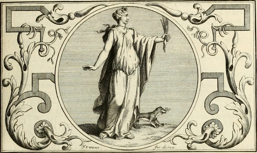 An illustration from Het groot natuur- en zedekundigh werelttoneel, of, Woordenboek van meer dan 1200 aeloude Egiptische, Grieksche en Romeinsche zinnebeelden of beeldenspraek ... : op nieu uit de oirsprongklyke schriften van Cezar Ripa, Zaratino Kastellini, Piërius Valerianus, Horus Apollo en andere ... getrokken in eene alphabetische ordre gebragt, met uitvoerige aenmerkingen en ophelderingen ... door een' ervaren taelen outheitkundigen, hebende voor het overige de uitmuntende dichter, Hubert Korneliszoon Poot dit werk ten opzichte van den text ... in klaer en zuiver Nederduitsch overgeschreven, en achte verscheide zinnebeelden dichtkundige toepassingen gestelt ; met fraeje kunstplaten versiert .., 1743, leaf 162