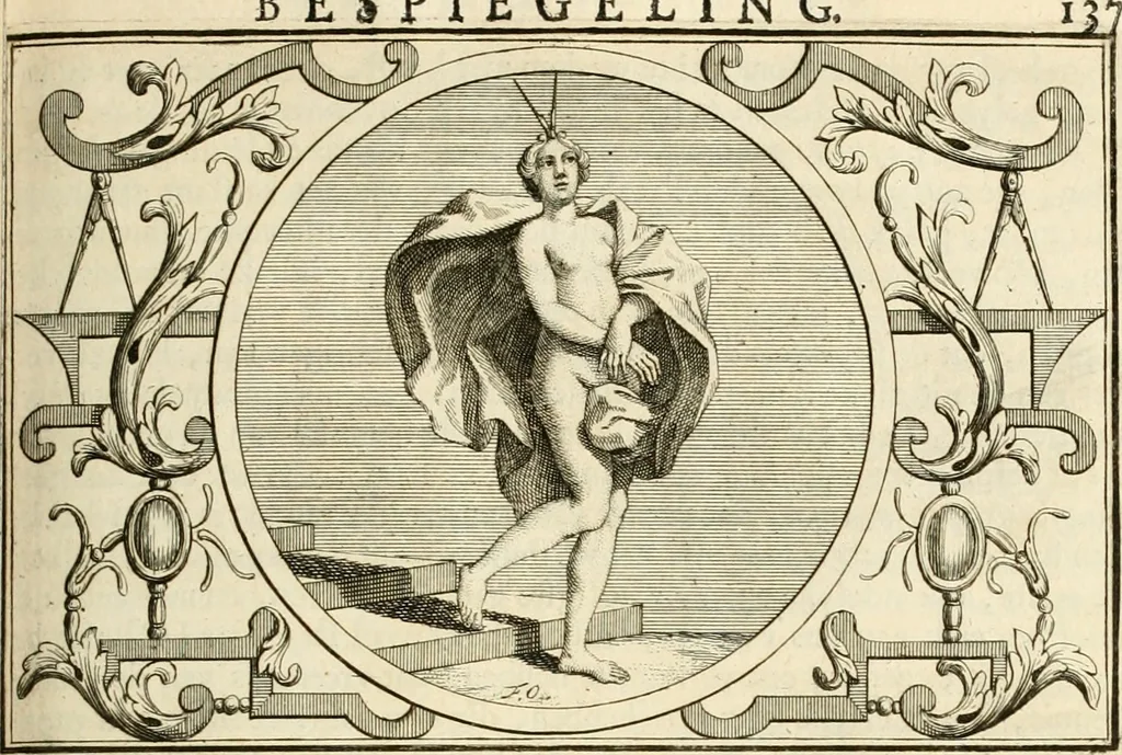 An illustration from Het groot natuur- en zedekundigh werelttoneel, of, Woordenboek van meer dan 1200 aeloude Egiptische, Grieksche en Romeinsche zinnebeelden of beeldenspraek ... : op nieu uit de oirsprongklyke schriften van Cezar Ripa, Zaratino Kastellini, Piërius Valerianus, Horus Apollo en andere ... getrokken in eene alphabetische ordre gebragt, met uitvoerige aenmerkingen en ophelderingen ... door een' ervaren taelen outheitkundigen, hebende voor het overige de uitmuntende dichter, Hubert Korneliszoon Poot dit werk ten opzichte van den text ... in klaer en zuiver Nederduitsch overgeschreven, en achte verscheide zinnebeelden dichtkundige toepassingen gestelt ; met fraeje kunstplaten versiert .., 1743, leaf 174