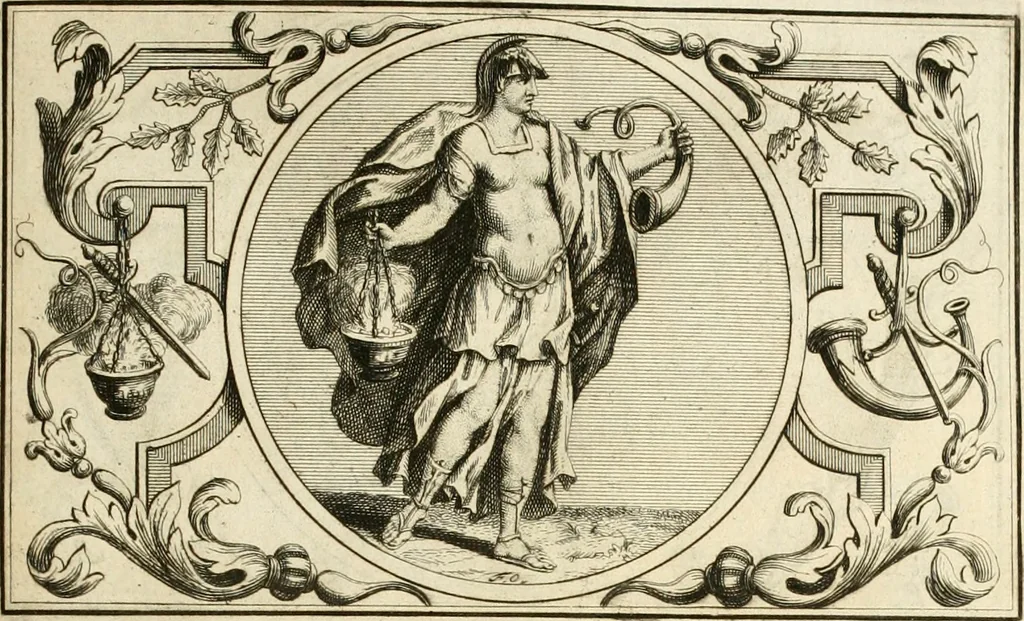 An illustration from Het groot natuur- en zedekundigh werelttoneel, of, Woordenboek van meer dan 1200 aeloude Egiptische, Grieksche en Romeinsche zinnebeelden of beeldenspraek ... : op nieu uit de oirsprongklyke schriften van Cezar Ripa, Zaratino Kastellini, Piërius Valerianus, Horus Apollo en andere ... getrokken in eene alphabetische ordre gebragt, met uitvoerige aenmerkingen en ophelderingen ... door een' ervaren taelen outheitkundigen, hebende voor het overige de uitmuntende dichter, Hubert Korneliszoon Poot dit werk ten opzichte van den text ... in klaer en zuiver Nederduitsch overgeschreven, en achte verscheide zinnebeelden dichtkundige toepassingen gestelt ; met fraeje kunstplaten versiert .., 1743, leaf 190