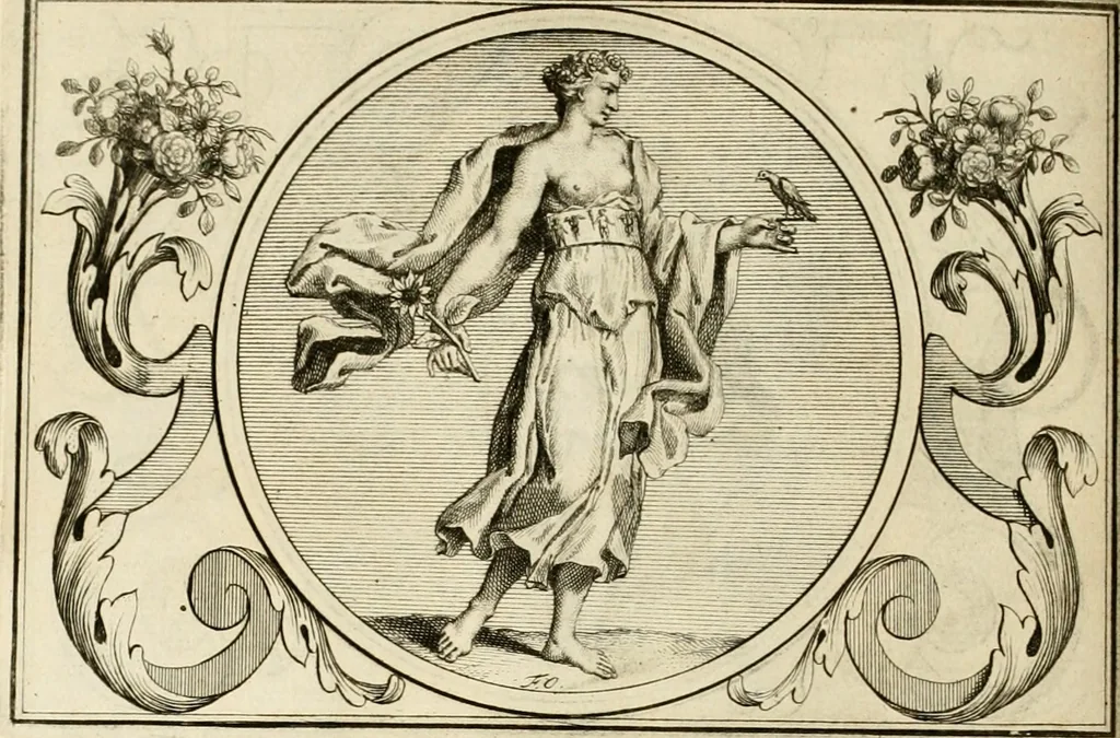 An illustration from Het groot natuur- en zedekundigh werelttoneel, of, Woordenboek van meer dan 1200 aeloude Egiptische, Grieksche en Romeinsche zinnebeelden of beeldenspraek ... : op nieu uit de oirsprongklyke schriften van Cezar Ripa, Zaratino Kastellini, Piërius Valerianus, Horus Apollo en andere ... getrokken in eene alphabetische ordre gebragt, met uitvoerige aenmerkingen en ophelderingen ... door een' ervaren taelen outheitkundigen, hebende voor het overige de uitmuntende dichter, Hubert Korneliszoon Poot dit werk ten opzichte van den text ... in klaer en zuiver Nederduitsch overgeschreven, en achte verscheide zinnebeelden dichtkundige toepassingen gestelt ; met fraeje kunstplaten versiert .., 1743, leaf 195