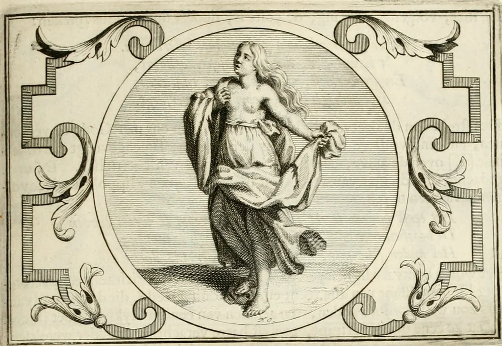 An illustration from Het groot natuur- en zedekundigh werelttoneel, of, Woordenboek van meer dan 1200 aeloude Egiptische, Grieksche en Romeinsche zinnebeelden of beeldenspraek ... : op nieu uit de oirsprongklyke schriften van Cezar Ripa, Zaratino Kastellini, Piërius Valerianus, Horus Apollo en andere ... getrokken in eene alphabetische ordre gebragt, met uitvoerige aenmerkingen en ophelderingen ... door een' ervaren taelen outheitkundigen, hebende voor het overige de uitmuntende dichter, Hubert Korneliszoon Poot dit werk ten opzichte van den text ... in klaer en zuiver Nederduitsch overgeschreven, en achte verscheide zinnebeelden dichtkundige toepassingen gestelt ; met fraeje kunstplaten versiert .., 1743, leaf 248