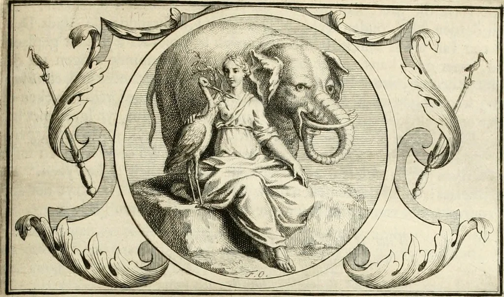 An illustration from Het groot natuur- en zedekundigh werelttoneel, of, Woordenboek van meer dan 1200 aeloude Egiptische, Grieksche en Romeinsche zinnebeelden of beeldenspraek ... : op nieu uit de oirsprongklyke schriften van Cezar Ripa, Zaratino Kastellini, Piërius Valerianus, Horus Apollo en andere ... getrokken in eene alphabetische ordre gebragt, met uitvoerige aenmerkingen en ophelderingen ... door een' ervaren taelen outheitkundigen, hebende voor het overige de uitmuntende dichter, Hubert Korneliszoon Poot dit werk ten opzichte van den text ... in klaer en zuiver Nederduitsch overgeschreven, en achte verscheide zinnebeelden dichtkundige toepassingen gestelt ; met fraeje kunstplaten versiert .., 1743, leaf 260
