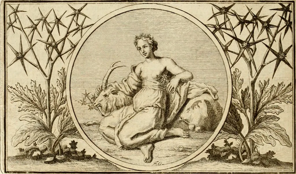 An illustration from Het groot natuur- en zedekundigh werelttoneel, of, Woordenboek van meer dan 1200 aeloude Egiptische, Grieksche en Romeinsche zinnebeelden of beeldenspraek ... : op nieu uit de oirsprongklyke schriften van Cezar Ripa, Zaratino Kastellini, Piërius Valerianus, Horus Apollo en andere ... getrokken in eene alphabetische ordre gebragt, met uitvoerige aenmerkingen en ophelderingen ... door een' ervaren taelen outheitkundigen, hebende voor het overige de uitmuntende dichter, Hubert Korneliszoon Poot dit werk ten opzichte van den text ... in klaer en zuiver Nederduitsch overgeschreven, en achte verscheide zinnebeelden dichtkundige toepassingen gestelt ; met fraeje kunstplaten versiert .., 1743, leaf 291