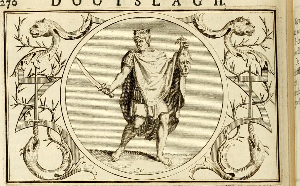 An illustration from Het groot natuur- en zedekundigh werelttoneel, of, Woordenboek van meer dan 1200 aeloude Egiptische, Grieksche en Romeinsche zinnebeelden of beeldenspraek ... : op nieu uit de oirsprongklyke schriften van Cezar Ripa, Zaratino Kastellini, Piërius Valerianus, Horus Apollo en andere ... getrokken in eene alphabetische ordre gebragt, met uitvoerige aenmerkingen en ophelderingen ... door een' ervaren taelen outheitkundigen, hebende voor het overige de uitmuntende dichter, Hubert Korneliszoon Poot dit werk ten opzichte van den text ... in klaer en zuiver Nederduitsch overgeschreven, en achte verscheide zinnebeelden dichtkundige toepassingen gestelt ; met fraeje kunstplaten versiert .., 1743, leaf 307