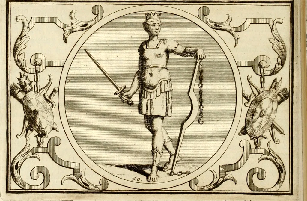 An illustration from Het groot natuur- en zedekundigh werelttoneel, of, Woordenboek van meer dan 1200 aeloude Egiptische, Grieksche en Romeinsche zinnebeelden of beeldenspraek ... : op nieu uit de oirsprongklyke schriften van Cezar Ripa, Zaratino Kastellini, Piërius Valerianus, Horus Apollo en andere ... getrokken in eene alphabetische ordre gebragt, met uitvoerige aenmerkingen en ophelderingen ... door een' ervaren taelen outheitkundigen, hebende voor het overige de uitmuntende dichter, Hubert Korneliszoon Poot dit werk ten opzichte van den text ... in klaer en zuiver Nederduitsch overgeschreven, en achte verscheide zinnebeelden dichtkundige toepassingen gestelt ; met fraeje kunstplaten versiert .., 1743, leaf 337
