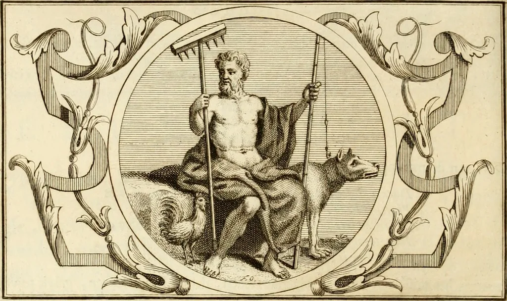 An illustration from Het groot natuur- en zedekundigh werelttoneel, of, Woordenboek van meer dan 1200 aeloude Egiptische, Grieksche en Romeinsche zinnebeelden of beeldenspraek ... : op nieu uit de oirsprongklyke schriften van Cezar Ripa, Zaratino Kastellini, Piërius Valerianus, Horus Apollo en andere ... getrokken in eene alphabetische ordre gebragt, met uitvoerige aenmerkingen en ophelderingen ... door een' ervaren taelen outheitkundigen, hebende voor het overige de uitmuntende dichter, Hubert Korneliszoon Poot dit werk ten opzichte van den text ... in klaer en zuiver Nederduitsch overgeschreven, en achte verscheide zinnebeelden dichtkundige toepassingen gestelt ; met fraeje kunstplaten versiert .., 1743, leaf 421