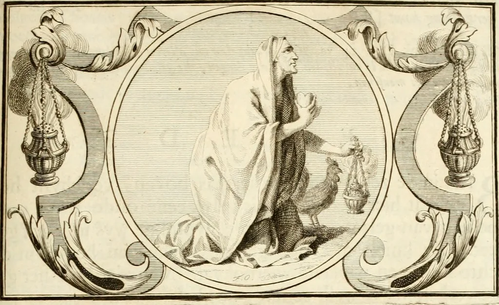 An illustration from Het groot natuur- en zedekundigh werelttoneel, of, Woordenboek van meer dan 1200 aeloude Egiptische, Grieksche en Romeinsche zinnebeelden of beeldenspraek ... : op nieu uit de oirsprongklyke schriften van Cezar Ripa, Zaratino Kastellini, Piërius Valerianus, Horus Apollo en andere ... getrokken in eene alphabetische ordre gebragt, met uitvoerige aenmerkingen en ophelderingen ... door een' ervaren taelen outheitkundigen, hebende voor het overige de uitmuntende dichter, Hubert Korneliszoon Poot dit werk ten opzichte van den text ... in klaer en zuiver Nederduitsch overgeschreven, en achte verscheide zinnebeelden dichtkundige toepassingen gestelt ; met fraeje kunstplaten versiert .., 1743, leaf 444