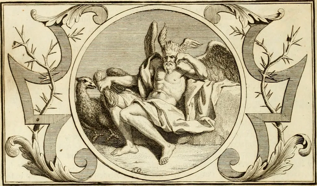 An illustration from Het groot natuur- en zedekundigh werelttoneel, of, Woordenboek van meer dan 1200 aeloude Egiptische, Grieksche en Romeinsche zinnebeelden of beeldenspraek ... : op nieu uit de oirsprongklyke schriften van Cezar Ripa, Zaratino Kastellini, Piërius Valerianus, Horus Apollo en andere ... getrokken in eene alphabetische ordre gebragt, met uitvoerige aenmerkingen en ophelderingen ... door een' ervaren taelen outheitkundigen, hebende voor het overige de uitmuntende dichter, Hubert Korneliszoon Poot dit werk ten opzichte van den text ... in klaer en zuiver Nederduitsch overgeschreven, en achte verscheide zinnebeelden dichtkundige toepassingen gestelt ; met fraeje kunstplaten versiert .., 1743, leaf 455