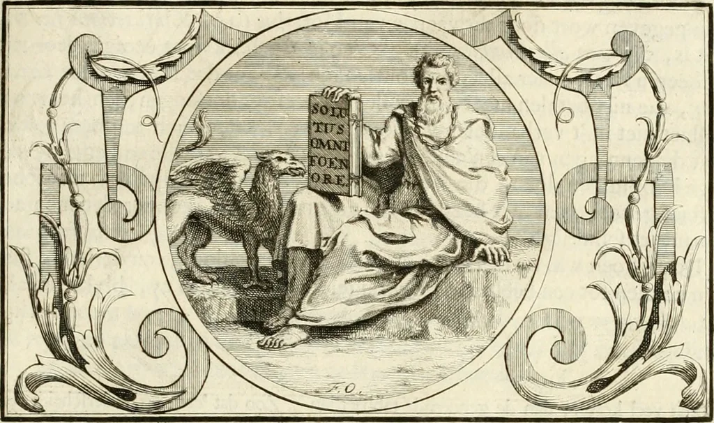 An illustration from Het groot natuur- en zedekundigh werelttoneel, of, Woordenboek van meer dan 1200 aeloude Egiptische, Grieksche en Romeinsche zinnebeelden of beeldenspraek ... : op nieu uit de oirsprongklyke schriften van Cezar Ripa, Zaratino Kastellini, Piërius Valerianus, Horus Apollo en andere ... getrokken in eene alphabetische ordre gebragt, met uitvoerige aenmerkingen en ophelderingen ... door een' ervaren taelen outheitkundigen, hebende voor het overige de uitmuntende dichter, Hubert Korneliszoon Poot dit werk ten opzichte van den text ... in klaer en zuiver Nederduitsch overgeschreven, en achte verscheide zinnebeelden dichtkundige toepassingen gestelt ; met fraeje kunstplaten versiert .., 1743, leaf 494