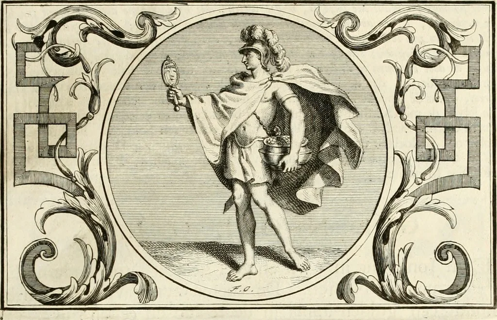 An illustration from Het groot natuur- en zedekundigh werelttoneel, of, Woordenboek van meer dan 1200 aeloude Egiptische, Grieksche en Romeinsche zinnebeelden of beeldenspraek ... : op nieu uit de oirsprongklyke schriften van Cezar Ripa, Zaratino Kastellini, Piërius Valerianus, Horus Apollo en andere ... getrokken in eene alphabetische ordre gebragt, met uitvoerige aenmerkingen en ophelderingen ... door een' ervaren taelen outheitkundigen, hebende voor het overige de uitmuntende dichter, Hubert Korneliszoon Poot dit werk ten opzichte van den text ... in klaer en zuiver Nederduitsch overgeschreven, en achte verscheide zinnebeelden dichtkundige toepassingen gestelt ; met fraeje kunstplaten versiert .., 1743, leaf 506