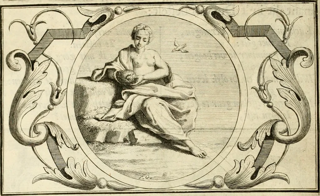 An illustration from Het groot natuur- en zedekundigh werelttoneel, of, Woordenboek van meer dan 1200 aeloude Egiptische, Grieksche en Romeinsche zinnebeelden of beeldenspraek ... : op nieu uit de oirsprongklyke schriften van Cezar Ripa, Zaratino Kastellini, Piërius Valerianus, Horus Apollo en andere ... getrokken in eene alphabetische ordre gebragt, met uitvoerige aenmerkingen en ophelderingen ... door een' ervaren taelen outheitkundigen, hebende voor het overige de uitmuntende dichter, Hubert Korneliszoon Poot dit werk ten opzichte van den text ... in klaer en zuiver Nederduitsch overgeschreven, en achte verscheide zinnebeelden dichtkundige toepassingen gestelt ; met fraeje kunstplaten versiert .., 1743, leaf 509