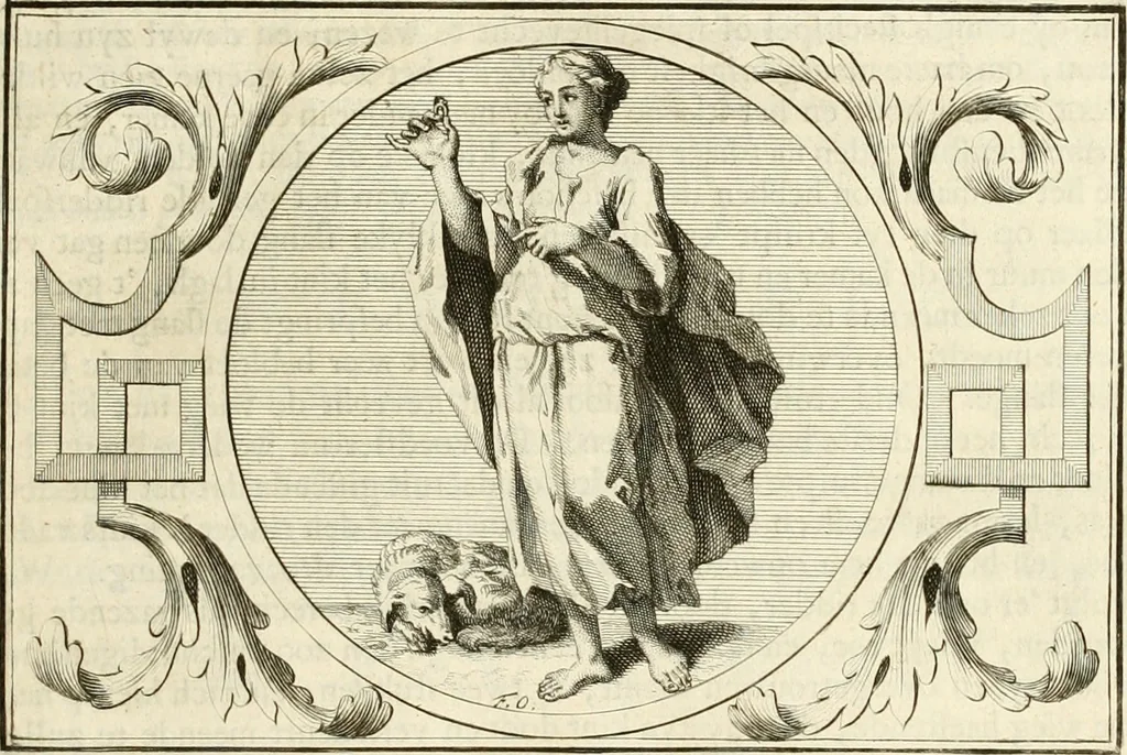 An illustration from Het groot natuur- en zedekundigh werelttoneel, of, Woordenboek van meer dan 1200 aeloude Egiptische, Grieksche en Romeinsche zinnebeelden of beeldenspraek ... : op nieu uit de oirsprongklyke schriften van Cezar Ripa, Zaratino Kastellini, Piërius Valerianus, Horus Apollo en andere ... getrokken in eene alphabetische ordre gebragt, met uitvoerige aenmerkingen en ophelderingen ... door een' ervaren taelen outheitkundigen, hebende voor het overige de uitmuntende dichter, Hubert Korneliszoon Poot dit werk ten opzichte van den text ... in klaer en zuiver Nederduitsch overgeschreven, en achte verscheide zinnebeelden dichtkundige toepassingen gestelt ; met fraeje kunstplaten versiert .., 1743, leaf 512