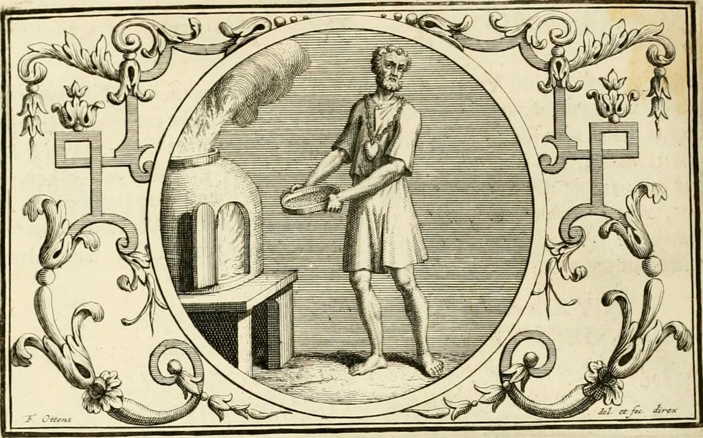 An illustration from Het groot natuur- en zedekundigh werelttoneel, of, Woordenboek van meer dan 1200 aeloude Egiptische, Grieksche en Romeinsche zinnebeelden of beeldenspraek ... : op nieu uit de oirsprongklyke schriften van Cezar Ripa, Zaratino Kastellini, Piërius Valerianus, Horus Apollo en andere ... getrokken in eene alphabetische ordre gebragt, met uitvoerige aenmerkingen en ophelderingen ... door een' ervaren taelen outheitkundigen, hebende voor het overige de uitmuntende dichter, Hubert Korneliszoon Poot dit werk ten opzichte van den text ... in klaer en zuiver Nederduitsch overgeschreven, en achte verscheide zinnebeelden dichtkundige toepassingen gestelt ; met fraeje kunstplaten versiert .., 1743, leaf 523