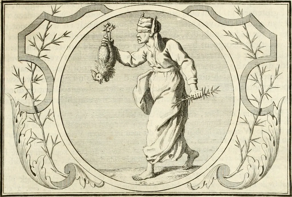An illustration from Het groot natuur- en zedekundigh werelttoneel, of, Woordenboek van meer dan 1200 aeloude Egiptische, Grieksche en Romeinsche zinnebeelden of beeldenspraek ... : op nieu uit de oirsprongklyke schriften van Cezar Ripa, Zaratino Kastellini, Piërius Valerianus, Horus Apollo en andere ... getrokken in eene alphabetische ordre gebragt, met uitvoerige aenmerkingen en ophelderingen ... door een' ervaren taelen outheitkundigen, hebende voor het overige de uitmuntende dichter, Hubert Korneliszoon Poot dit werk ten opzichte van den text ... in klaer en zuiver Nederduitsch overgeschreven, en achte verscheide zinnebeelden dichtkundige toepassingen gestelt ; met fraeje kunstplaten versiert .., 1743, leaf 548