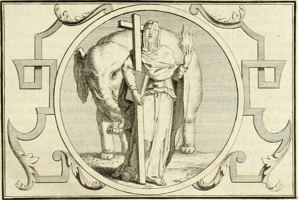 An illustration from Het groot natuur- en zedekundigh werelttoneel, of, Woordenboek van meer dan 1200 aeloude Egiptische, Grieksche en Romeinsche zinnebeelden of beeldenspraek ... : op nieu uit de oirsprongklyke schriften van Cezar Ripa, Zaratino Kastellini, Piërius Valerianus, Horus Apollo en andere ... getrokken in eene alphabetische ordre gebragt, met uitvoerige aenmerkingen en ophelderingen ... door een' ervaren taelen outheitkundigen, hebende voor het overige de uitmuntende dichter, Hubert Korneliszoon Poot dit werk ten opzichte van den text ... in klaer en zuiver Nederduitsch overgeschreven, en achte verscheide zinnebeelden dichtkundige toepassingen gestelt ; met fraeje kunstplaten versiert .., 1743, leaf 552