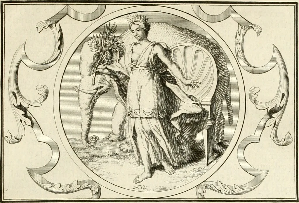 An illustration from Het groot natuur- en zedekundigh werelttoneel, of, Woordenboek van meer dan 1200 aeloude Egiptische, Grieksche en Romeinsche zinnebeelden of beeldenspraek ... : op nieu uit de oirsprongklyke schriften van Cezar Ripa, Zaratino Kastellini, Piërius Valerianus, Horus Apollo en andere ... getrokken in eene alphabetische ordre gebragt, met uitvoerige aenmerkingen en ophelderingen ... door een' ervaren taelen outheitkundigen, hebende voor het overige de uitmuntende dichter, Hubert Korneliszoon Poot dit werk ten opzichte van den text ... in klaer en zuiver Nederduitsch overgeschreven, en achte verscheide zinnebeelden dichtkundige toepassingen gestelt ; met fraeje kunstplaten versiert .., 1743, leaf 570