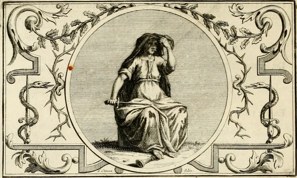 An illustration from Het groot natuur- en zedekundigh werelttoneel, of, Woordenboek van meer dan 1200 aeloude Egiptische, Grieksche en Romeinsche zinnebeelden of beeldenspraek ... : op nieu uit de oirsprongklyke schriften van Cezar Ripa, Zaratino Kastellini, Piërius Valerianus, Horus Apollo en andere ... getrokken in eene alphabetische ordre gebragt, met uitvoerige aenmerkingen en ophelderingen ... door een' ervaren taelen outheitkundigen, hebende voor het overige de uitmuntende dichter, Hubert Korneliszoon Poot dit werk ten opzichte van den text ... in klaer en zuiver Nederduitsch overgeschreven, en achte verscheide zinnebeelden dichtkundige toepassingen gestelt ; met fraeje kunstplaten versiert .., 1743, leaf 59