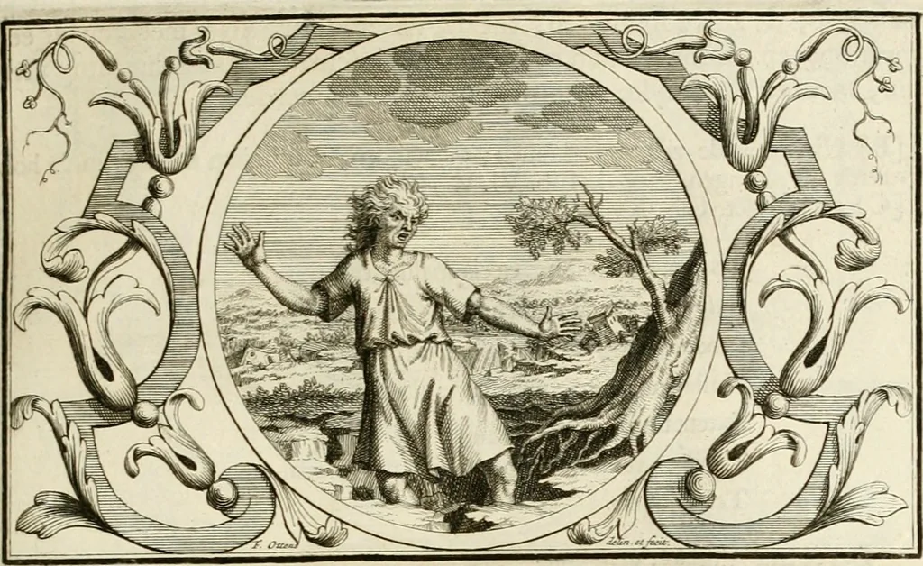 An illustration from Het groot natuur- en zedekundigh werelttoneel, of, Woordenboek van meer dan 1200 aeloude Egiptische, Grieksche en Romeinsche zinnebeelden of beeldenspraek ... : op nieu uit de oirsprongklyke schriften van Cezar Ripa, Zaratino Kastellini, Piërius Valerianus, Horus Apollo en andere ... getrokken in eene alphabetische ordre gebragt, met uitvoerige aenmerkingen en ophelderingen ... door een' ervaren taelen outheitkundigen, hebende voor het overige de uitmuntende dichter, Hubert Korneliszoon Poot dit werk ten opzichte van den text ... in klaer en zuiver Nederduitsch overgeschreven, en achte verscheide zinnebeelden dichtkundige toepassingen gestelt ; met fraeje kunstplaten versiert .., 1743, leaf 78