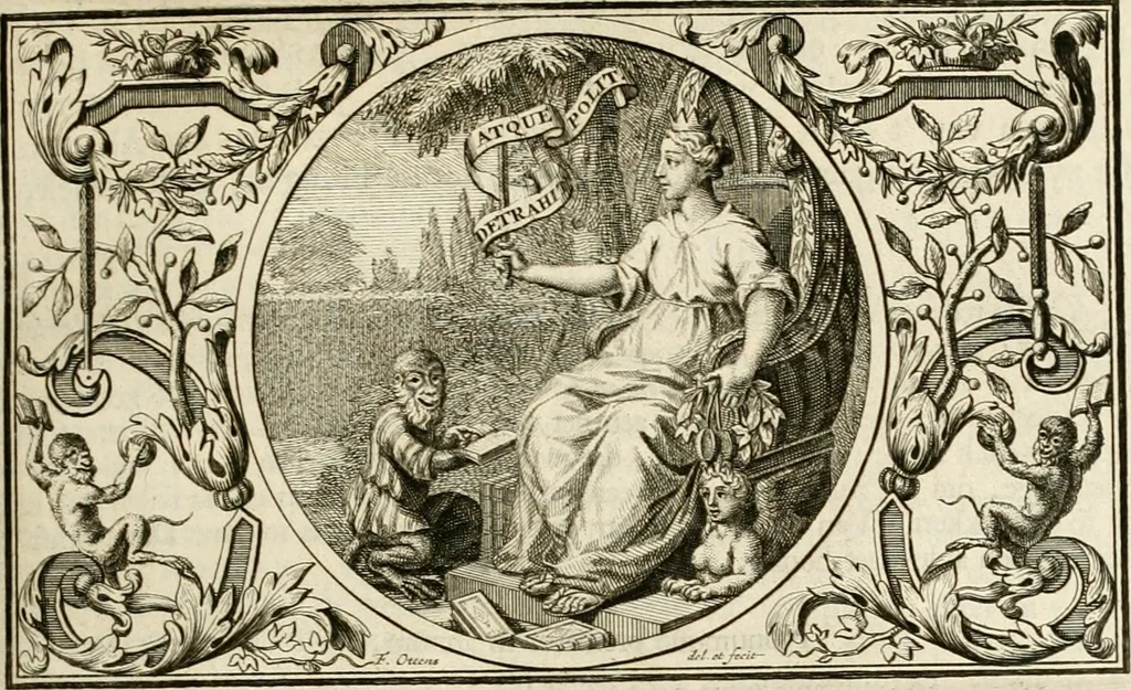 An illustration from Het groot natuur- en zedekundigh werelttoneel, of, Woordenboek van meer dan 1200 aeloude Egiptische, Grieksche en Romeinsche zinnebeelden of beeldenspraek ... : op nieu uit de oirsprongklyke schriften van Cezar Ripa, Zaratino Kastellini, Piërius Valerianus, Horus Apollo en andere ... getrokken in eene alphabetische ordre gebragt, met uitvoerige aenmerkingen en ophelderingen ... door een' ervaren taelen outheitkundigen, hebende voor het overige de uitmuntende dichter, Hubert Korneliszoon Poot dit werk ten opzichte van den text ... in klaer en zuiver Nederduitsch overgeschreven, en achte verscheide zinnebeelden dichtkundige toepassingen gestelt ; met fraeje kunstplaten versiert .., 1743, leaf 82