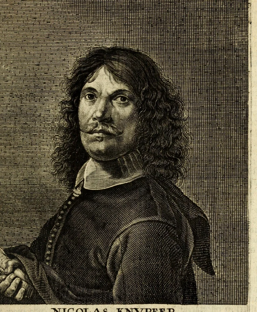 An illustration from Het gulden cabinet van de edele vry schilder-const : ontsloten door den lanck ghewenschten vrede tusschen de twee machtighe croonen van Spaignien en Vrancryck : waer-inne begrepen is den ontsterffe-lijcken loff vande vermaerste constiminnende geesten ende schilders van dese eeuw, hier inne meest naer het leven af-gebeldt, verciert met veel vermakelijcke rijmen ende spreucken, 1662, leaf 123