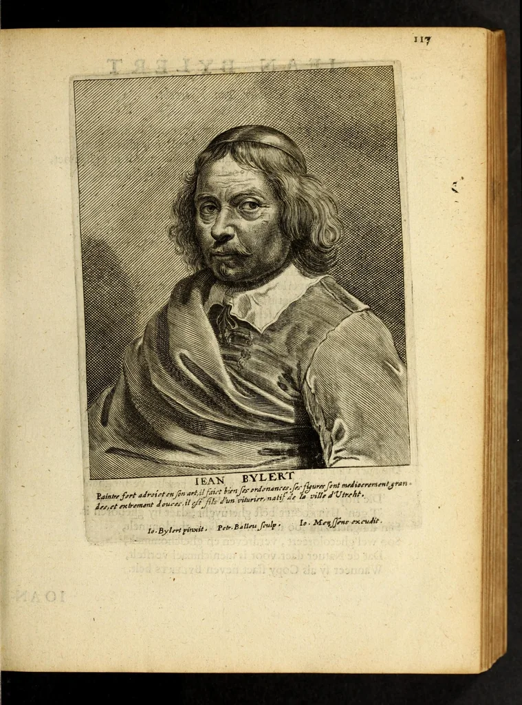 An illustration from Het gulden cabinet van de edele vry schilder-const : ontsloten door den lanck ghewenschten vrede tusschen de twee machtighe croonen van Spaignien en Vrancryck : waer-inne begrepen is den ontsterffe-lijcken loff vande vermaerste constiminnende geesten ende schilders van dese eeuw, hier inne meest naer het leven af-gebeldt, verciert met veel vermakelijcke rijmen ende spreucken, 1662, leaf 125
