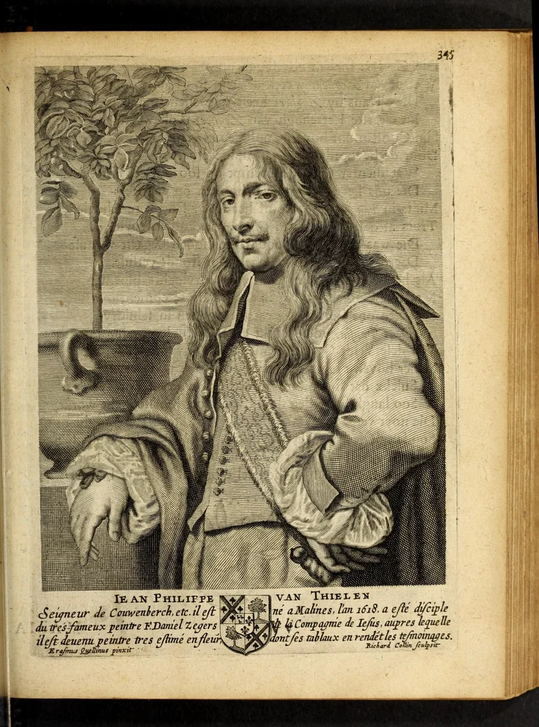 An illustration from Het gulden cabinet van de edele vry schilder-const : ontsloten door den lanck ghewenschten vrede tusschen de twee machtighe croonen van Spaignien en Vrancryck : waer-inne begrepen is den ontsterffe-lijcken loff vande vermaerste constiminnende geesten ende schilders van dese eeuw, hier inne meest naer het leven af-gebeldt, verciert met veel vermakelijcke rijmen ende spreucken, 1662, leaf 361