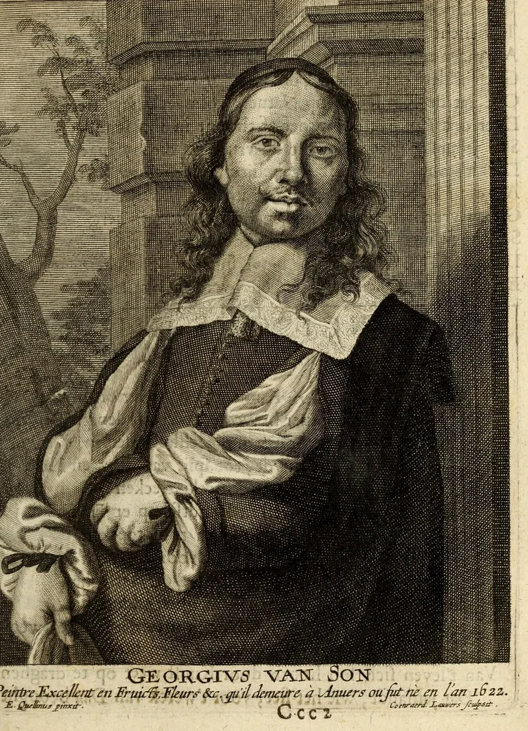 An illustration from Het gulden cabinet van de edele vry schilder-const : ontsloten door den lanck ghewenschten vrede tusschen de twee machtighe croonen van Spaignien en Vrancryck : waer-inne begrepen is den ontsterffe-lijcken loff vande vermaerste constiminnende geesten ende schilders van dese eeuw, hier inne meest naer het leven af-gebeldt, verciert met veel vermakelijcke rijmen ende spreucken, 1662, leaf 419