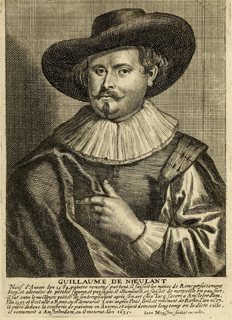 An illustration from Het gulden cabinet van de edele vry schilder-const : ontsloten door den lanck ghewenschten vrede tusschen de twee machtighe croonen van Spaignien en Vrancryck : waer-inne begrepen is den ontsterffe-lijcken loff vande vermaerste constiminnende geesten ende schilders van dese eeuw, hier inne meest naer het leven af-gebeldt, verciert met veel vermakelijcke rijmen ende spreucken, 1662, leaf 71