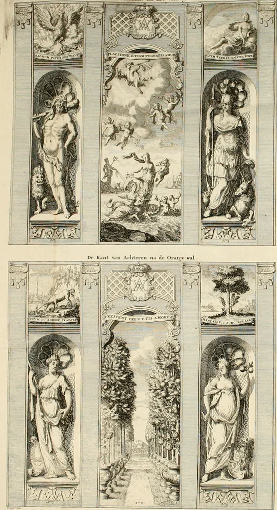 An illustration from Het juichend Friesland, ofte, Kort verhaal van de blyde inkomst van den alderdoorluchtigsten vorst en heere Willem Carel Hendrik Friso prince van Orange en Nassau ... ende haare koningklyke hoogheid Anna kroon-princesse van Engeland ... : met een beschryvinge van verscheidene keurlyke illuminatien, en de afbeelding van een kostelyk en konstig vuurwerk, 1734, leaf 47