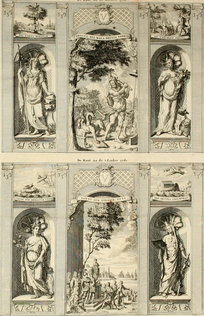 An illustration from Het juichend Friesland, ofte, Kort verhaal van de blyde inkomst van den alderdoorluchtigsten vorst en heere Willem Carel Hendrik Friso prince van Orange en Nassau ... ende haare koningklyke hoogheid Anna kroon-princesse van Engeland ... : met een beschryvinge van verscheidene keurlyke illuminatien, en de afbeelding van een kostelyk en konstig vuurwerk, 1734, leaf 47