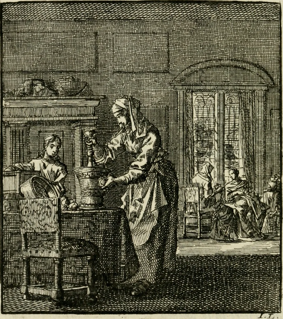An illustration from Het leerzaam huisraad : vertoond in vyftig konstige figuuren, met godlyke spreuken en stichtelyke verzen, 1731, leaf 117