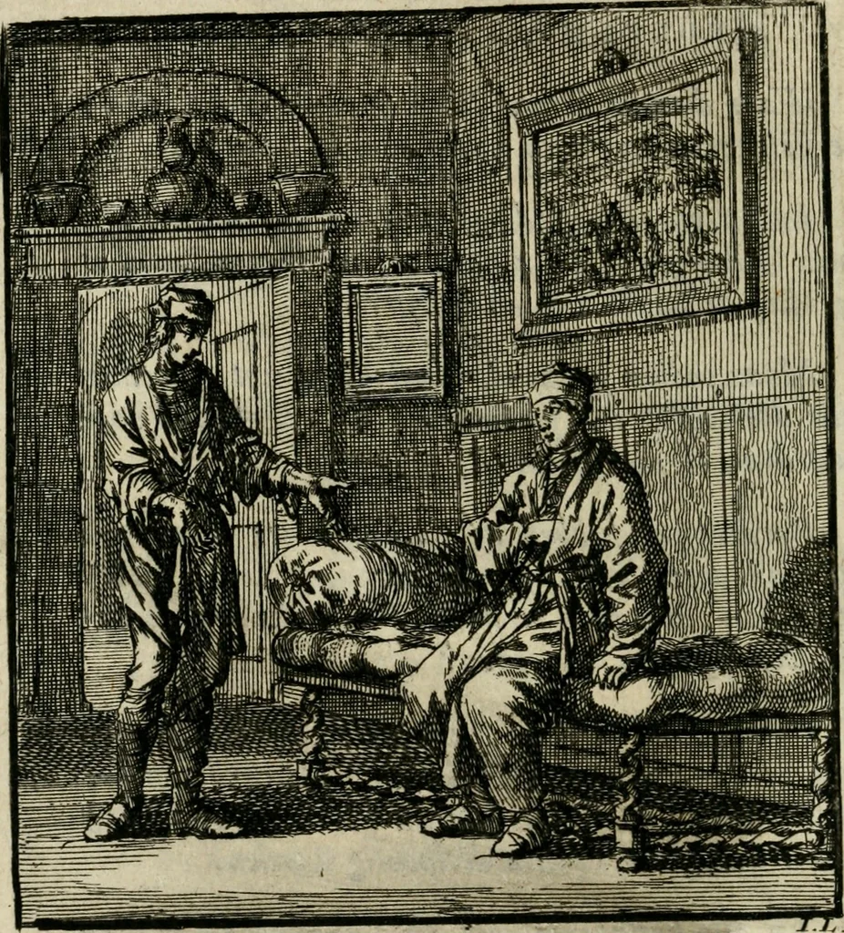 An illustration from Het leerzaam huisraad : vertoond in vyftig konstige figuuren, met godlyke spreuken en stichtelyke verzen, 1731, leaf 121